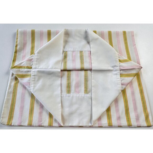 Vintage 70s pillowcase, striped pink yellow and white, single pillow sham - Picture 6 of 9